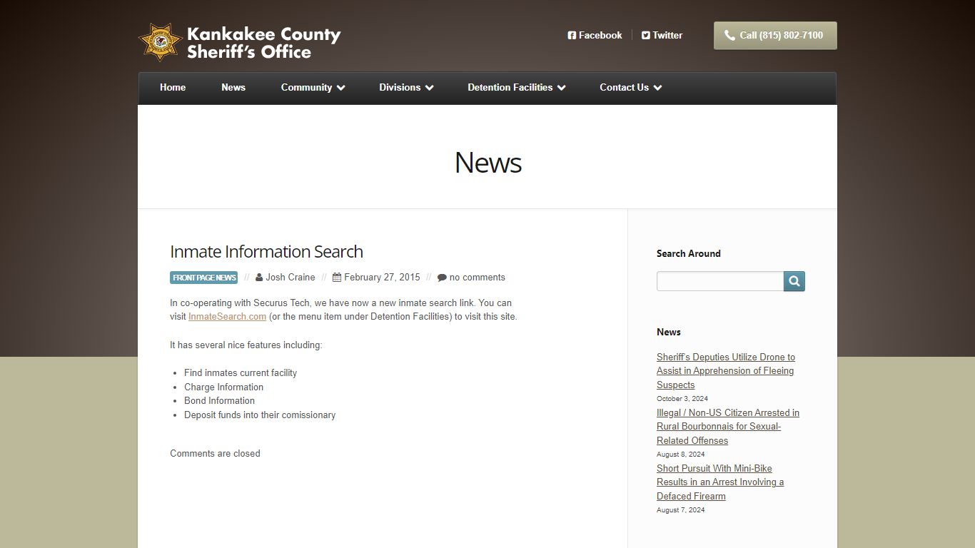 Inmate Information Search | Kankakee County Sheriff