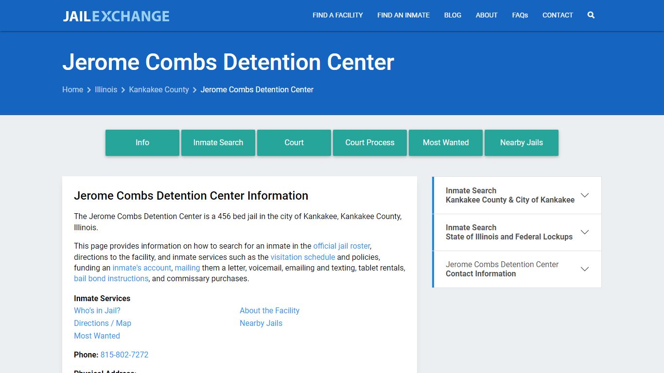 Jerome Combs Detention Center, IL Inmate Search, Information